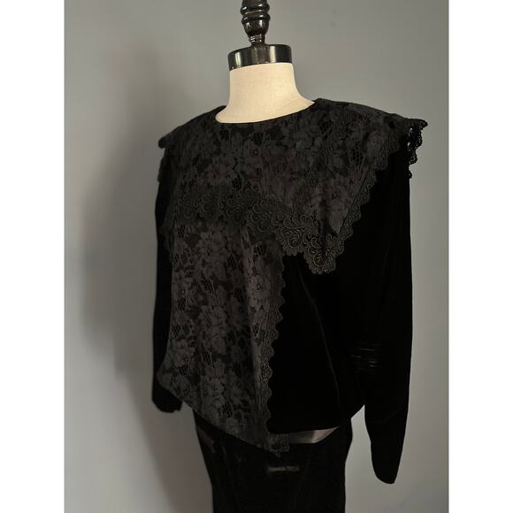 Scott McClintock Black Velvet Dress Edwardian ShabbyChic Retro 20s Gunne Sax - Picture 7 of 11